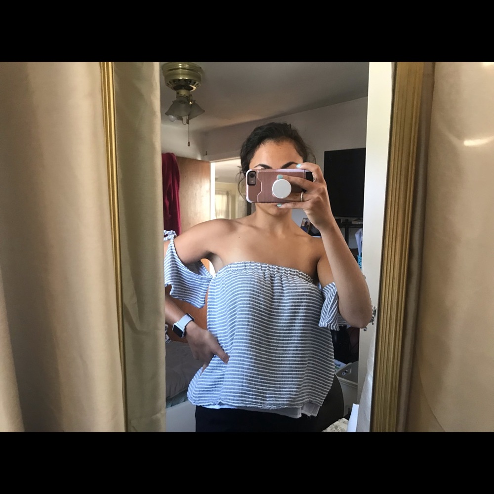 Ash & Ember striped off the shoulder top